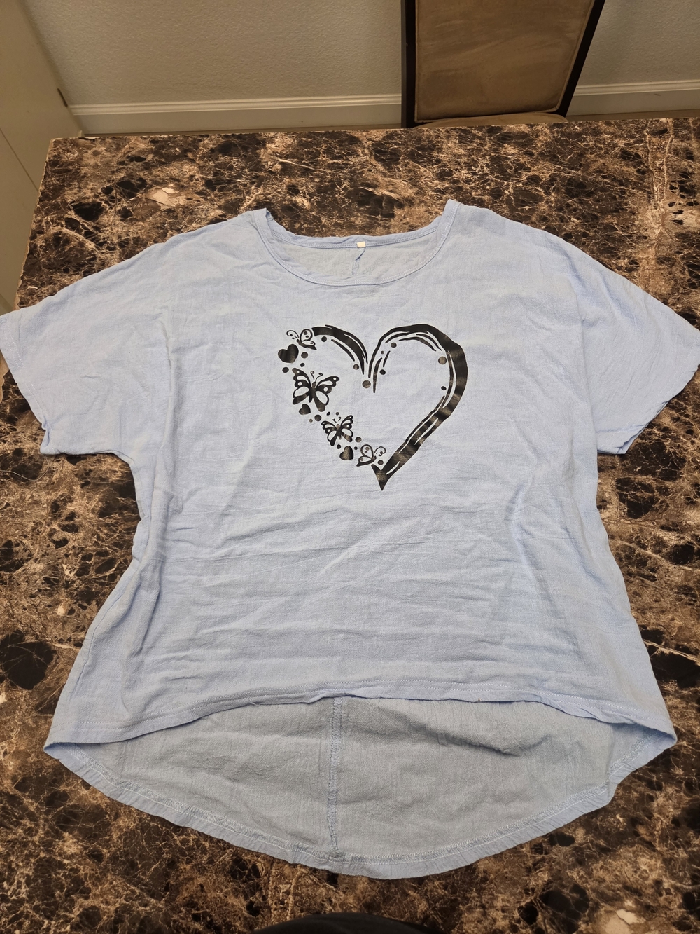 Light Blue Tee with Black Heart & Blue Camouflage Pants Set